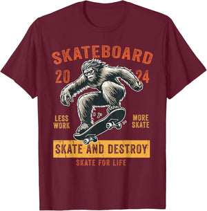 Skateboard Funny Skateboarding Vintage Bigfoot Skater T-Shirt - T-Shirt | Maroon