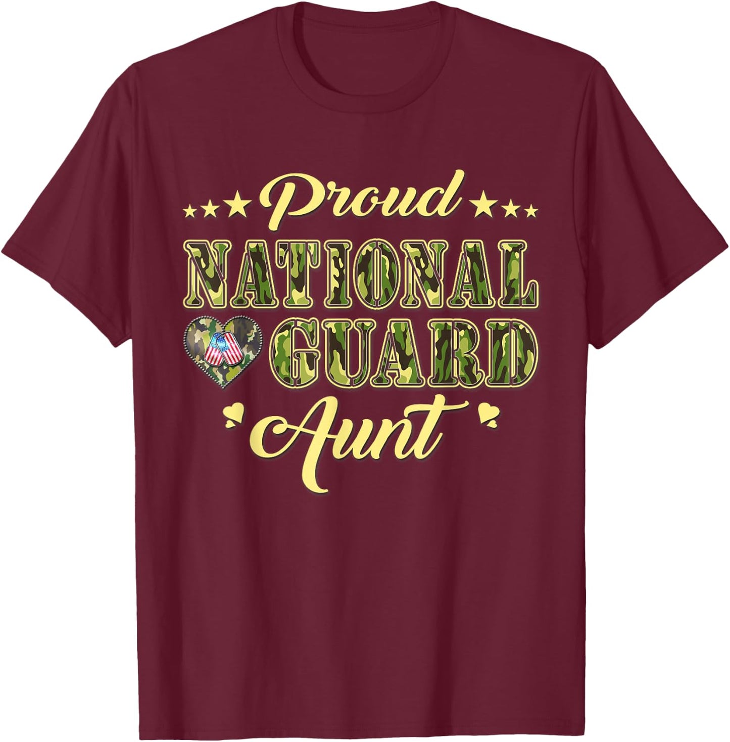 Proud National Guard Aunt Dog Tags Heart Military Auntie Men Women T-Shirt - T-Shirt | Maroon