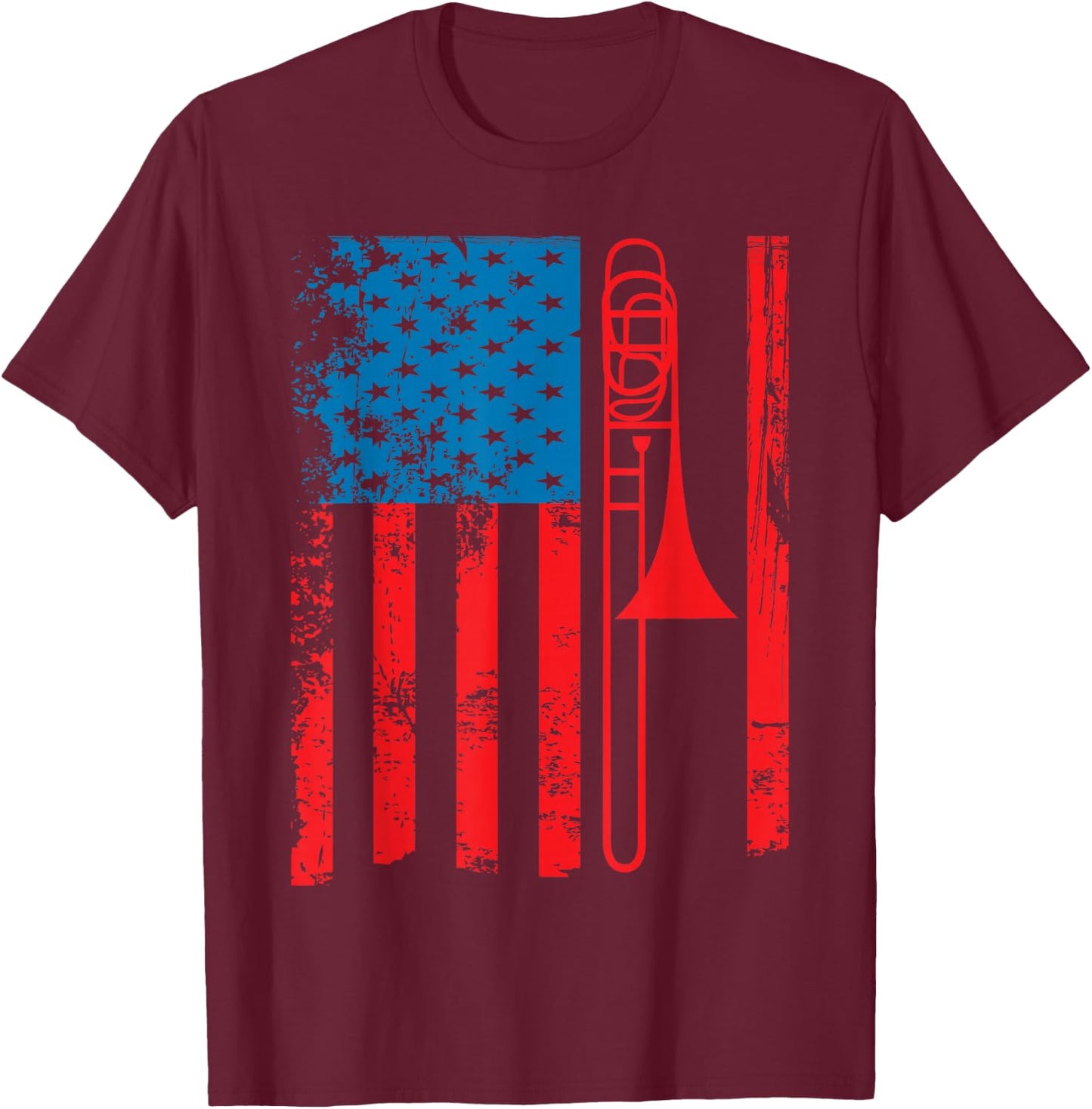 Trombone Player USA Flag Gift Accessories Women T-Shirt - T-Shirt | Maroon