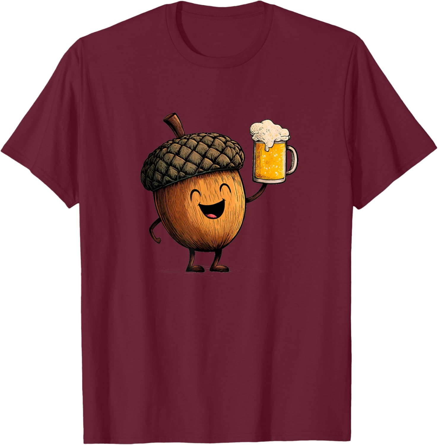 Amazing Acorn with Beer Glass in Hand for Oak Tree Lovers T-Shirt - T-Shirt | Maroon
