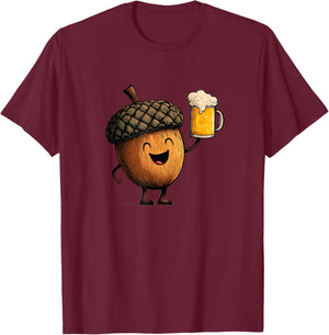 Amazing Acorn with Beer Glass in Hand for Oak Tree Lovers T-Shirt - T-Shirt | Maroon