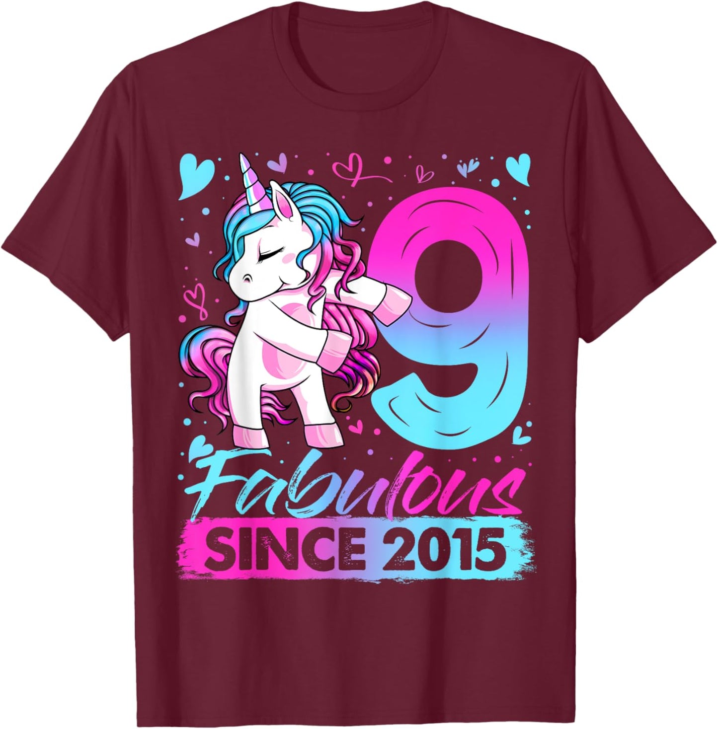 9 Years Old Flossing Unicorn Gifts 9th Birthday Girl Party T-Shirt - T-Shirt | Maroon