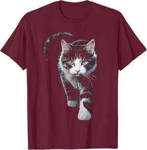 Cat Drawing Animal Art Motif Cat T-Shirt - T-Shirt | Maroon