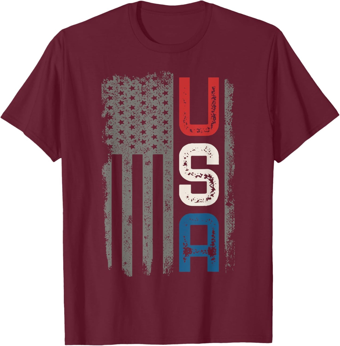 American Flag Vintage USA Patriotic Distressed American Flag T-Shirt - T-Shirt | Maroon