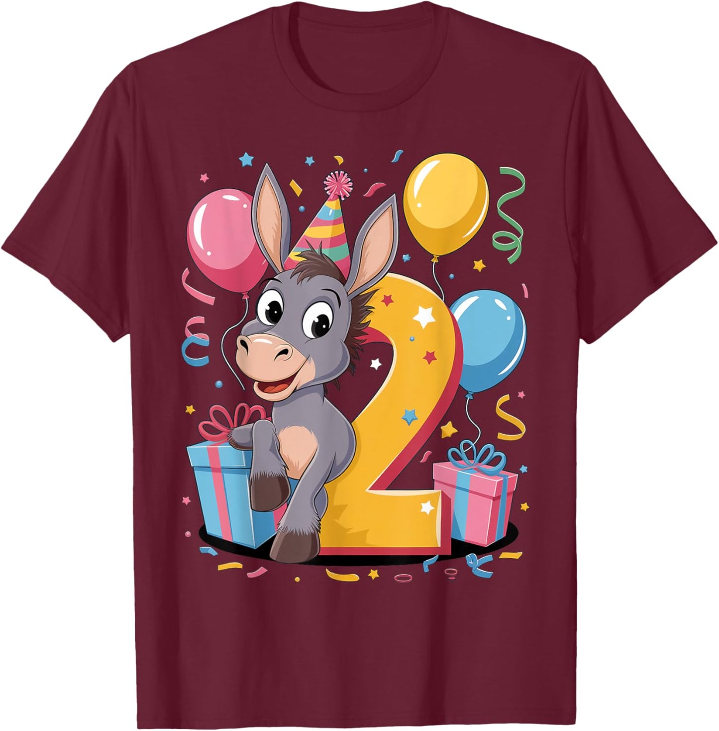 Donkey 2nd birthday boy girl 2 years old second two Donkey T-Shirt - T-Shirt | Maroon