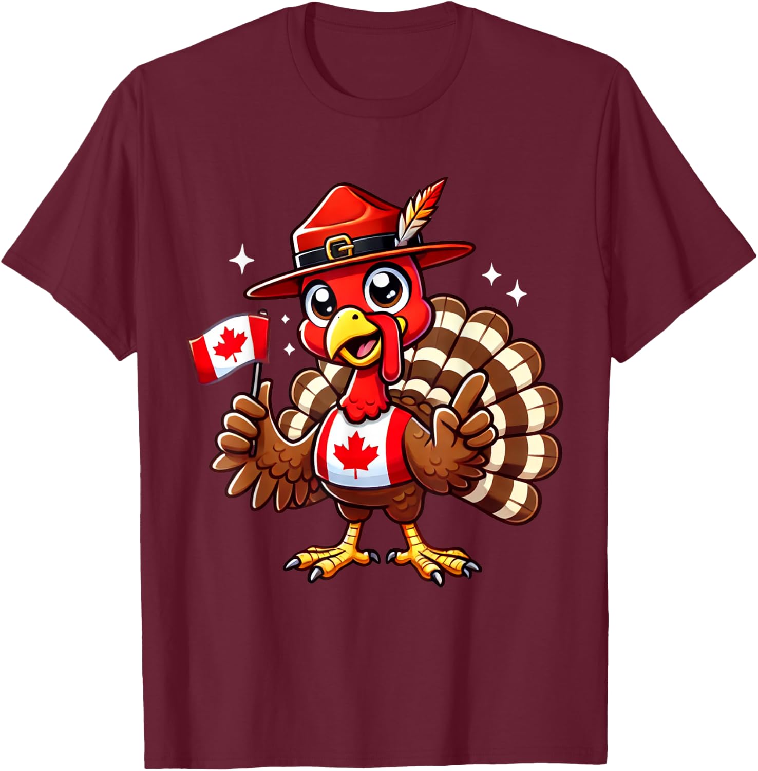 Funny Turkey Graphic Canada Flag Happy Canadian Thanksgiving T-Shirt - T-Shirt | Maroon
