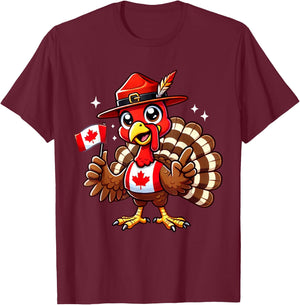 Funny Turkey Graphic Canada Flag Happy Canadian Thanksgiving T-Shirt - T-Shirt | Maroon