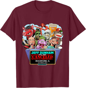Jeff Dunham Rockford, IL (2023) T-Shirt - T-Shirt | Maroon