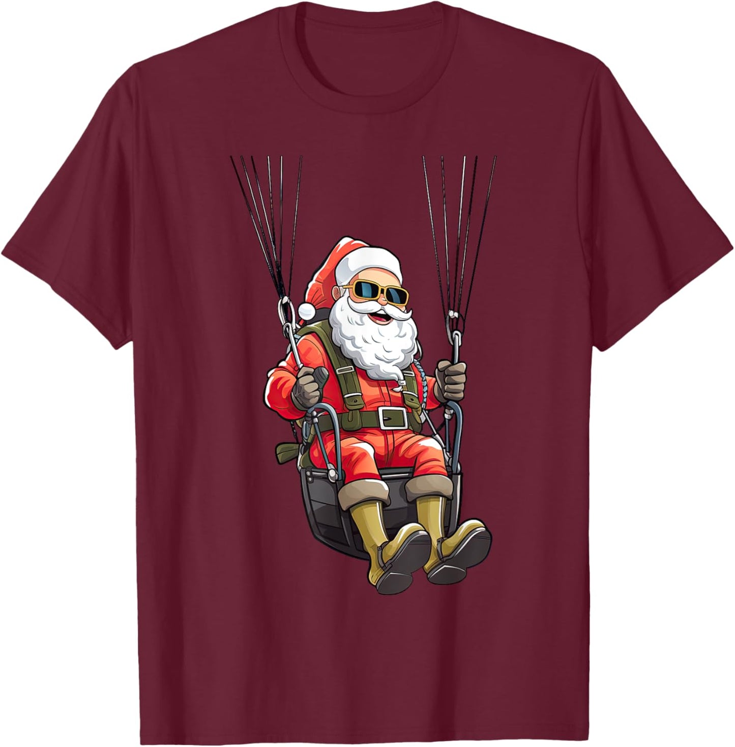Christmas Santa's Airborne Sleigh Ride Parachuting Xmas T-Shirt - T-Shirt | Maroon
