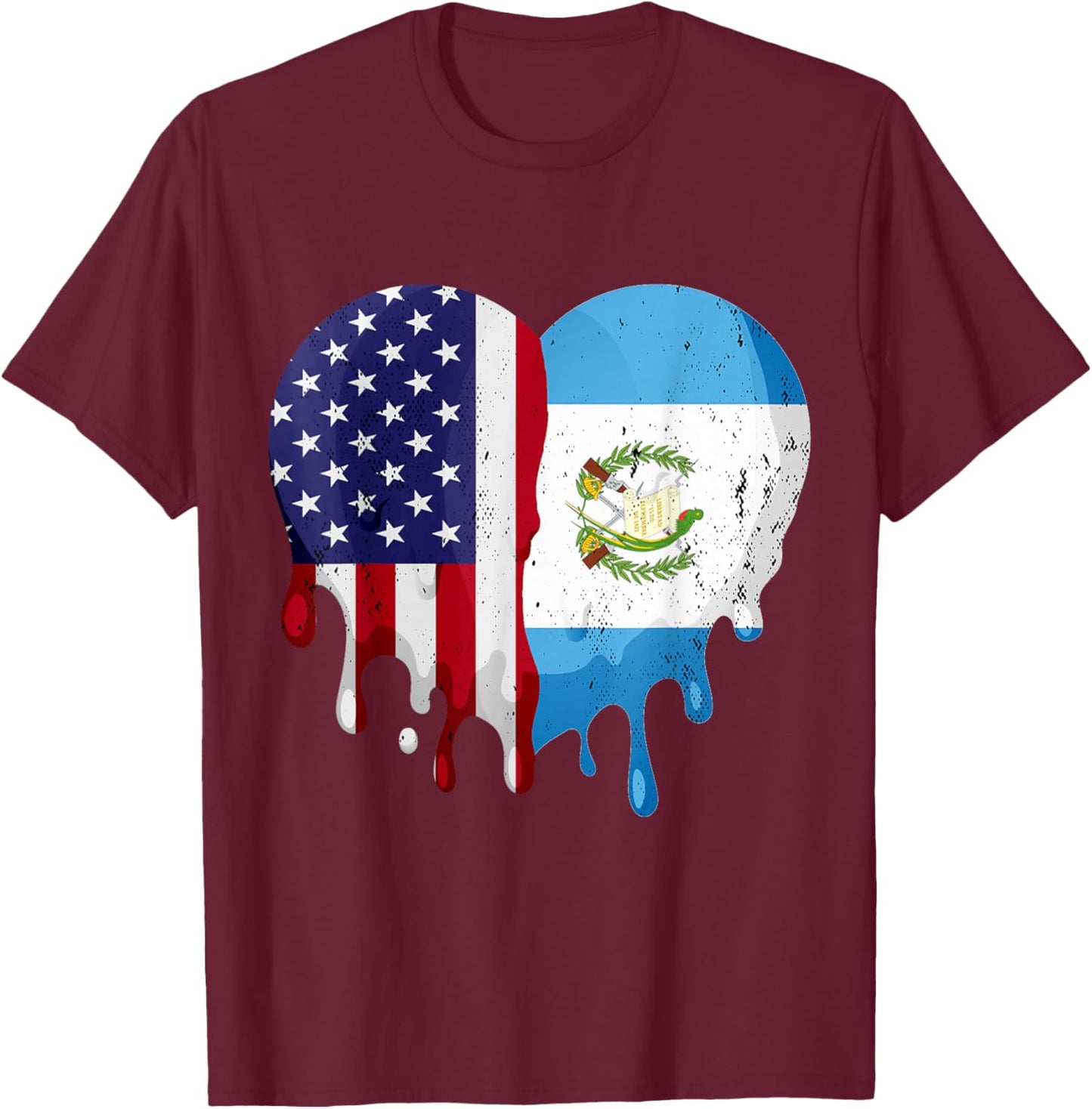 American Guatemalan Hispanic Heritage Month Flag Heart T-Shirt - T-Shirt | Maroon