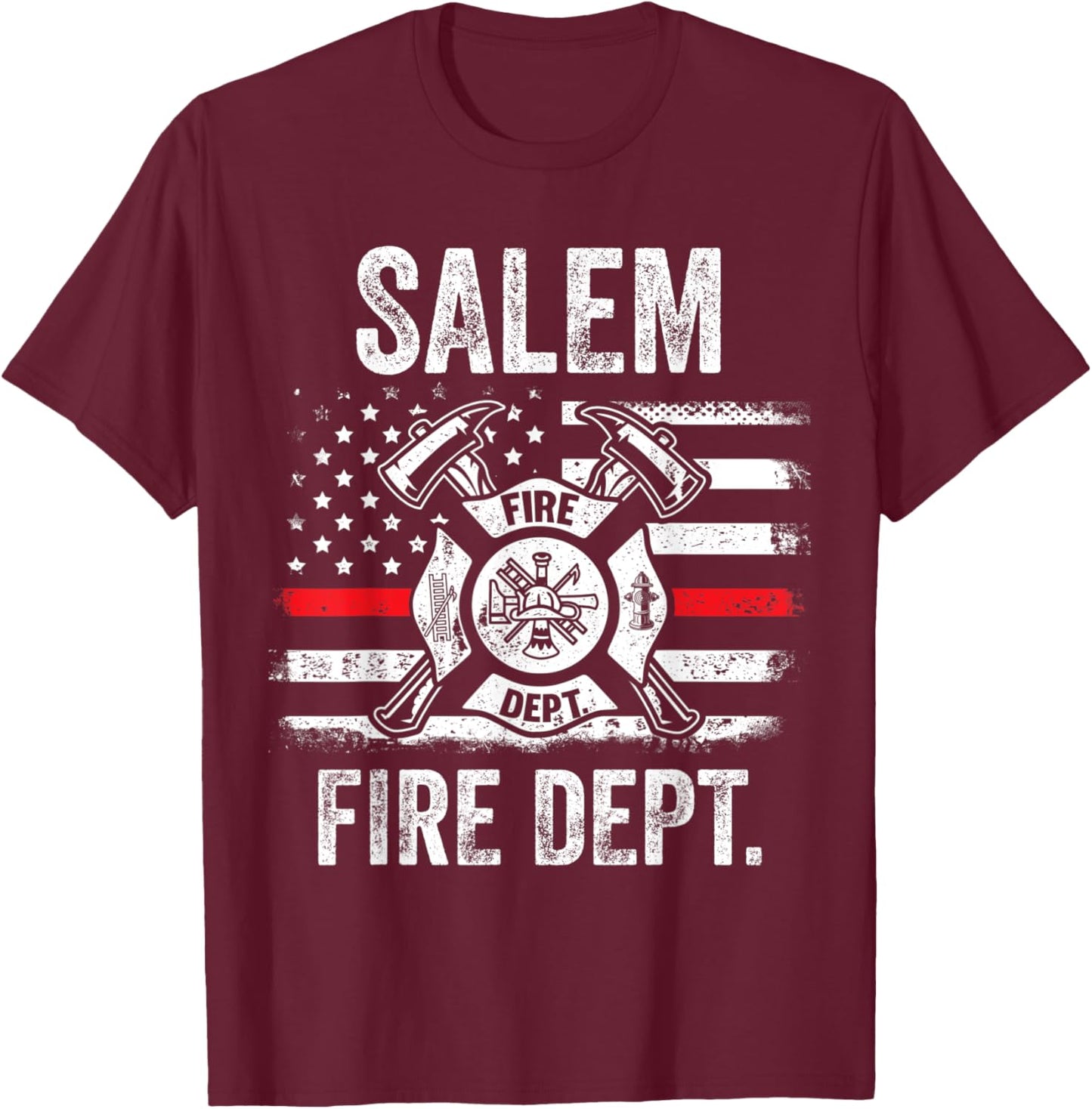 Salem Massachusetts Fire Department Thin Red Line Fireman T-Shirt - T-Shirt | Maroon