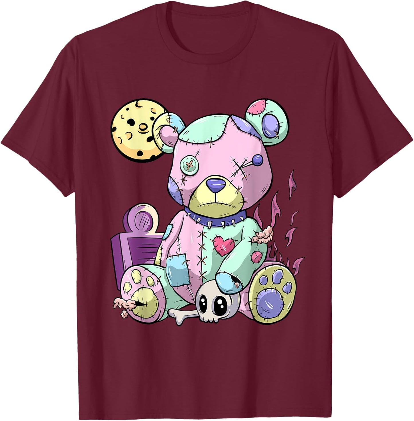 Kawaii Pink Pastel Goth Cute Creepy Teddy Bear Anime T-Shirt - T-Shirt | Maroon