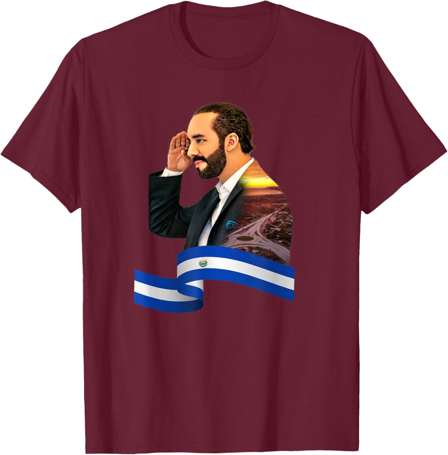 Merchsv Nayib Bukele Surf City - Women's Black Cotton/Polyester Blend Classic Fit Short Sleeve - Small T-Shirt - T-Shirt | Maroon