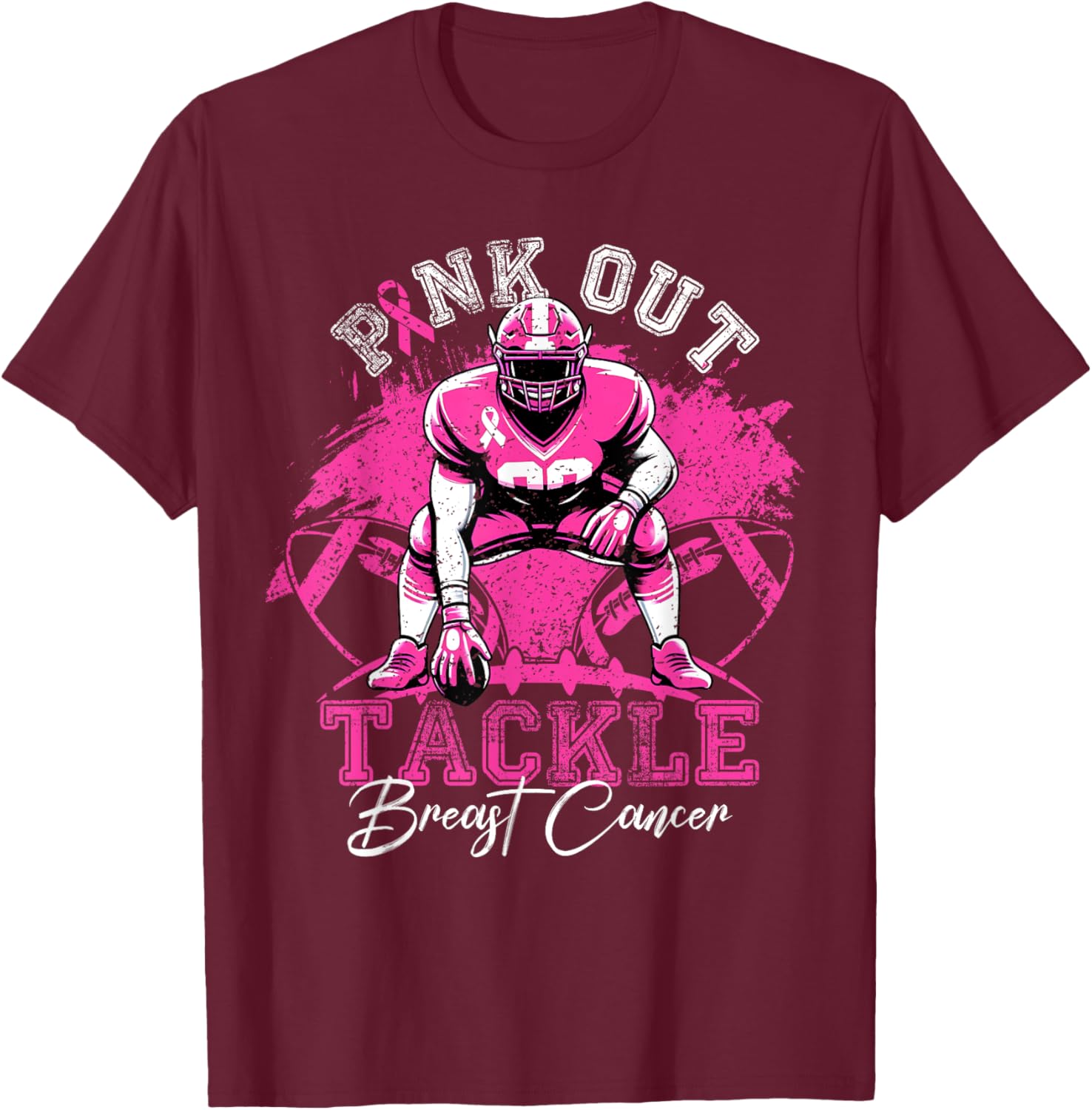 Pink Out Tackle Breast Cancer Awareness Football Pink Ribbon T-Shirt - T-Shirt | Maroon