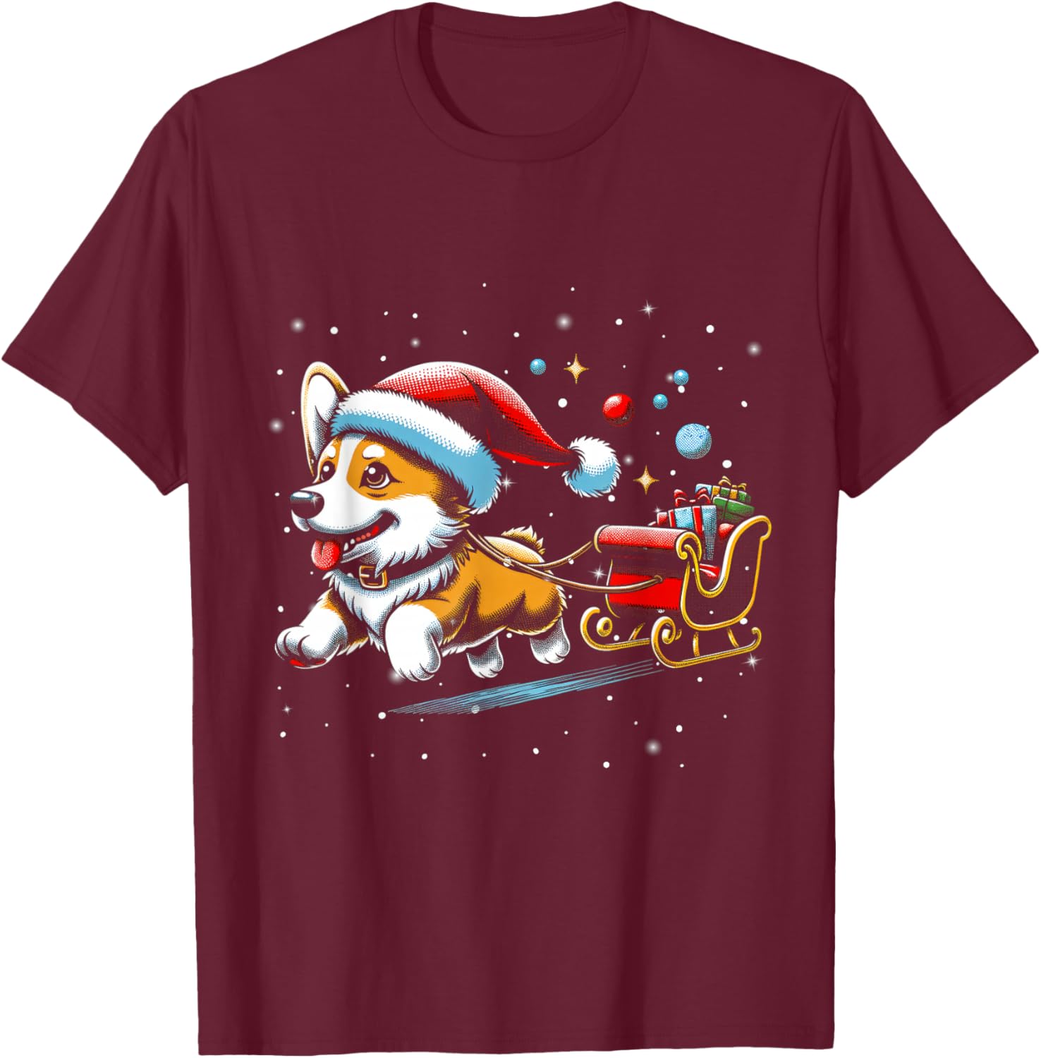 Corgi Santa Christmas Tree Lights, Funny Ugly Pajamas Women T-Shirt - T-Shirt | Maroon