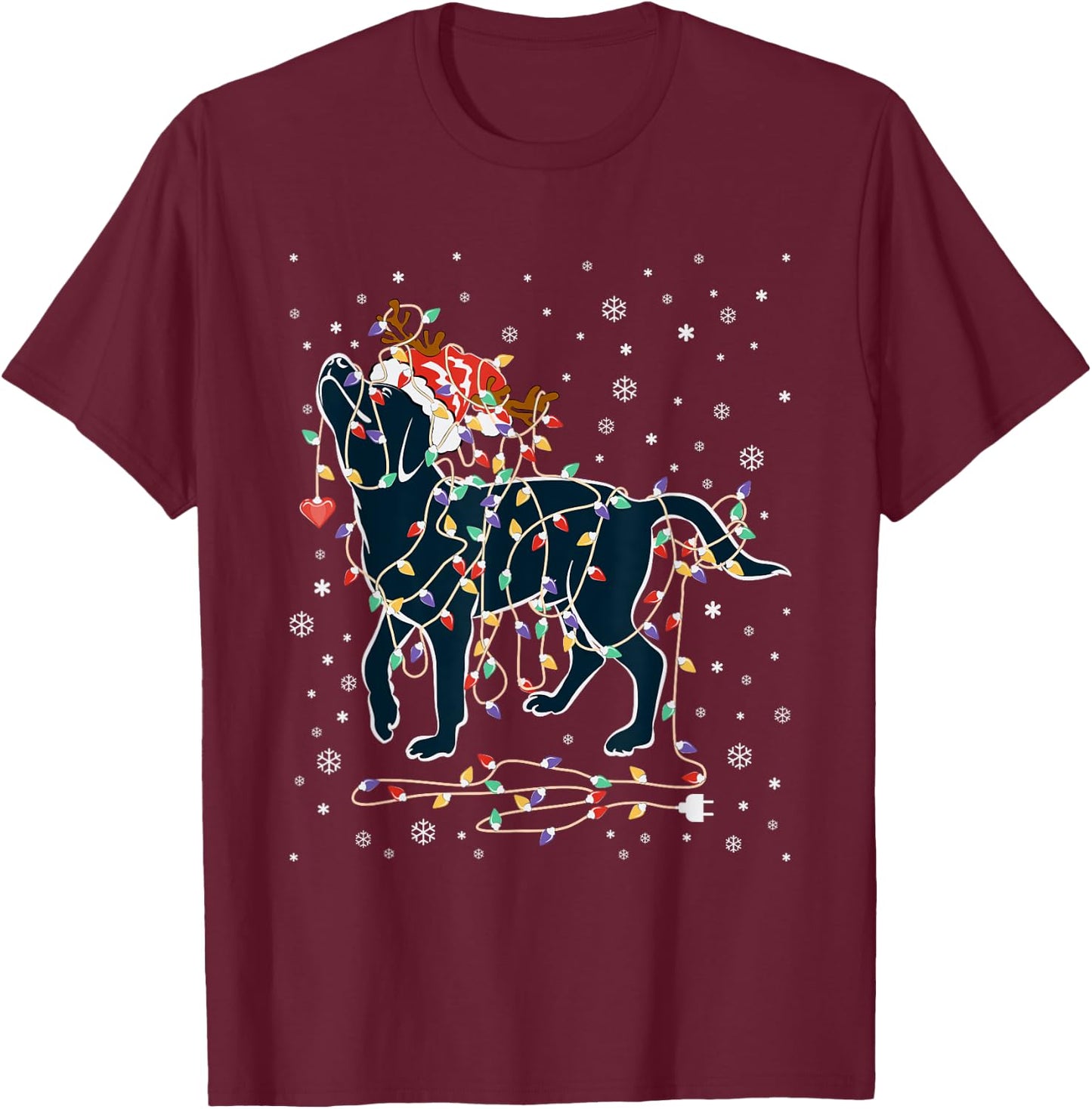 Black Lab Labrador Christmas Tree Light Pajama Dog Xmas T-Shirt - T-Shirt | Maroon