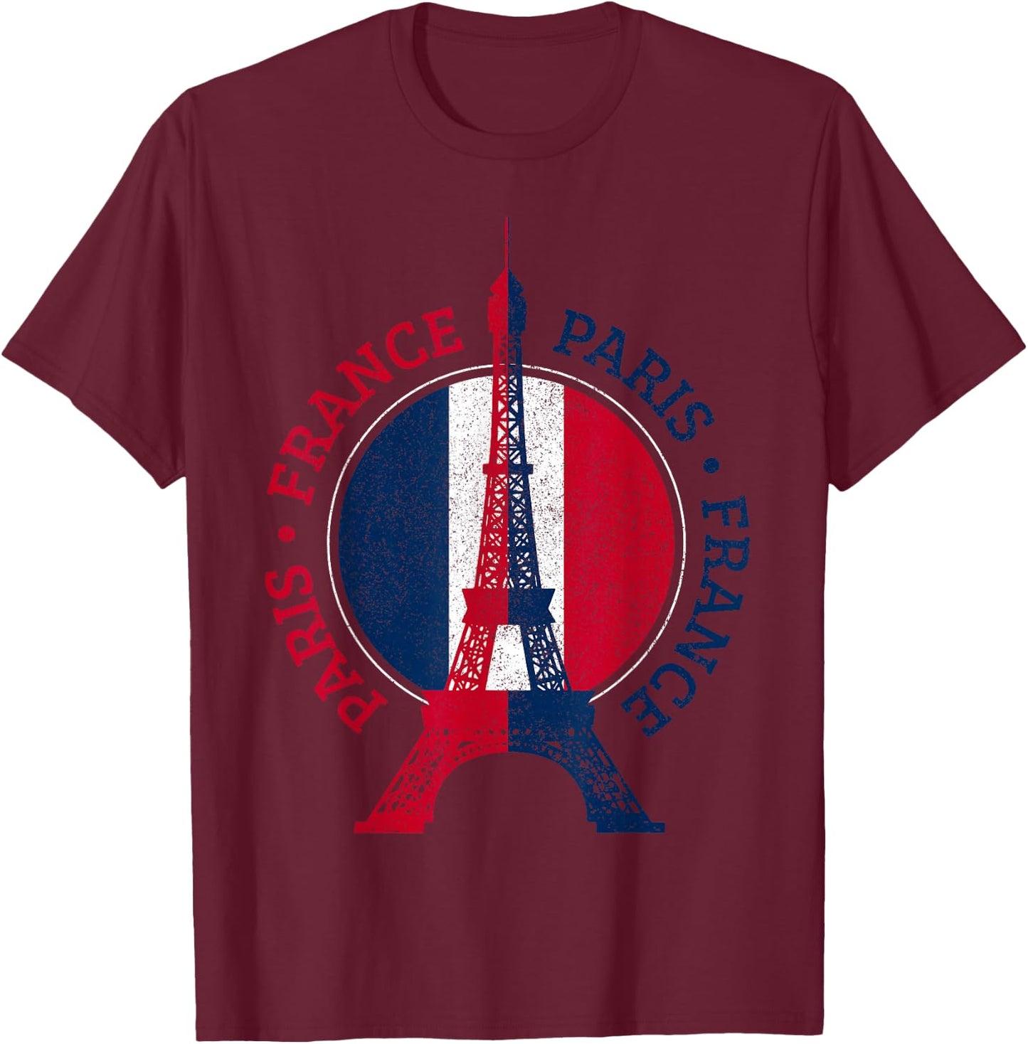 Paris France Eiffel Tower France Flag Travel Souvenir T-Shirt - T-Shirt | Maroon