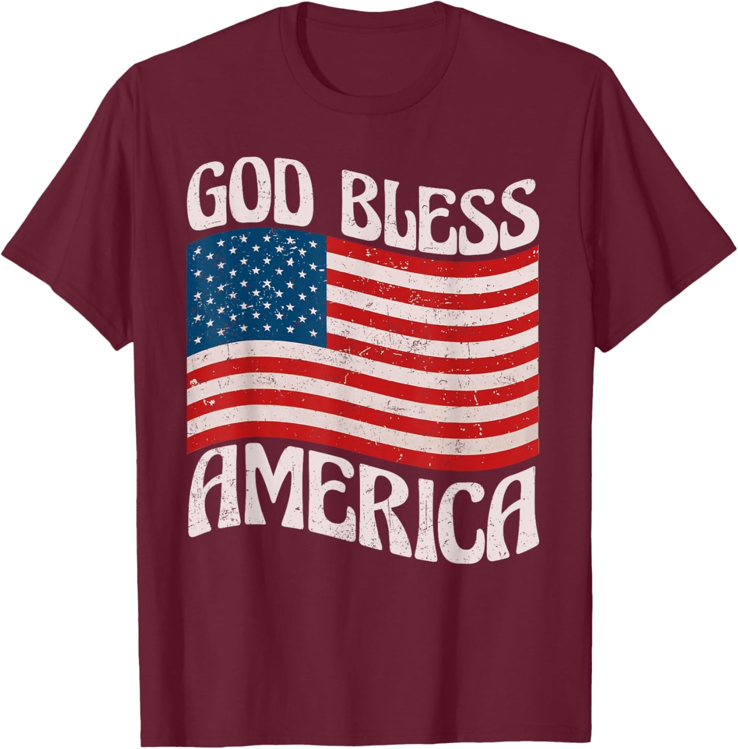 God Bless America Patriotic American Flag Happy 4th Of July T-Shirt - T-Shirt | Maroon