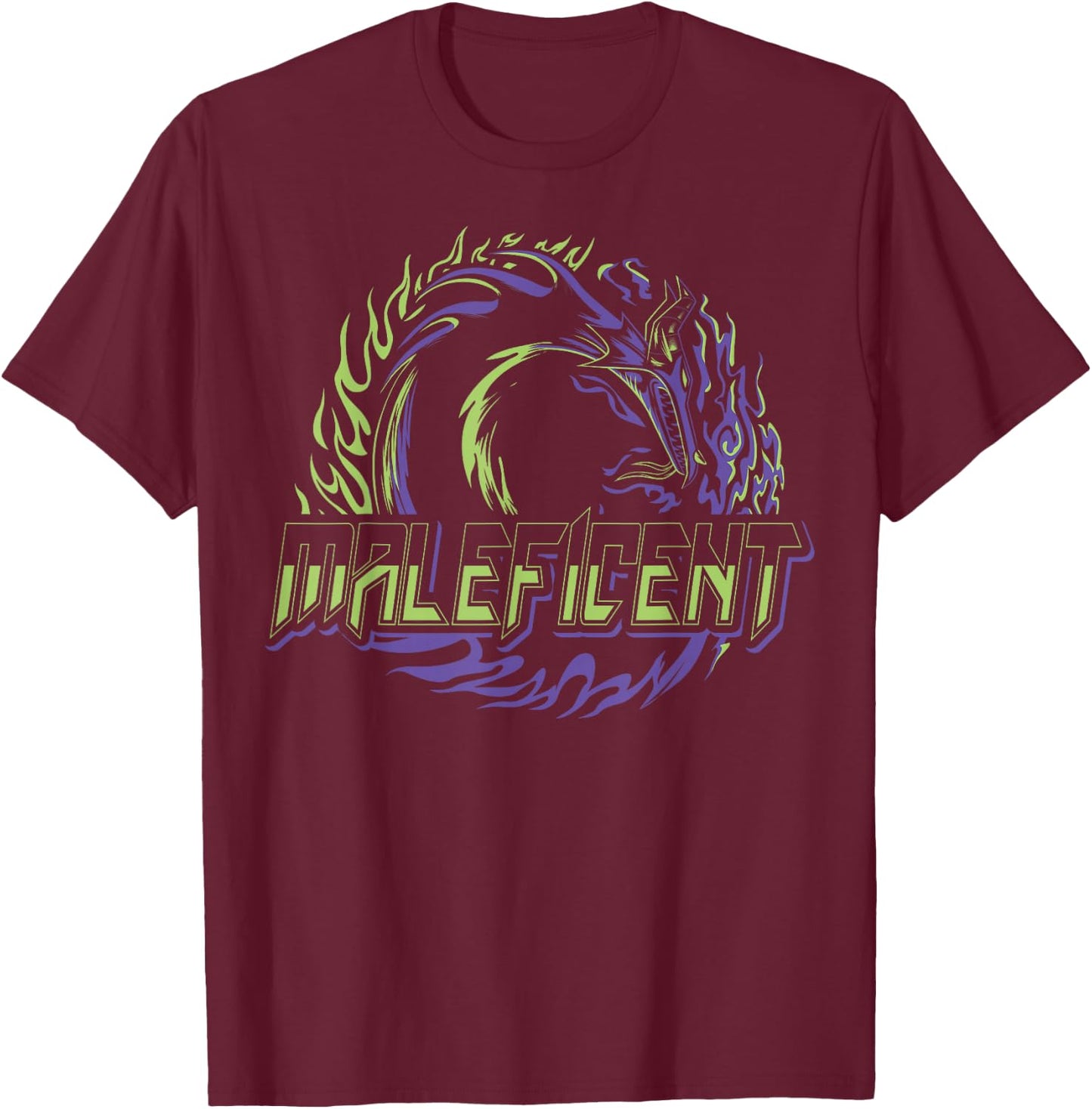Disney Villains Maleficent Neon Dragon Circle T-Shirt - T-Shirt | Maroon