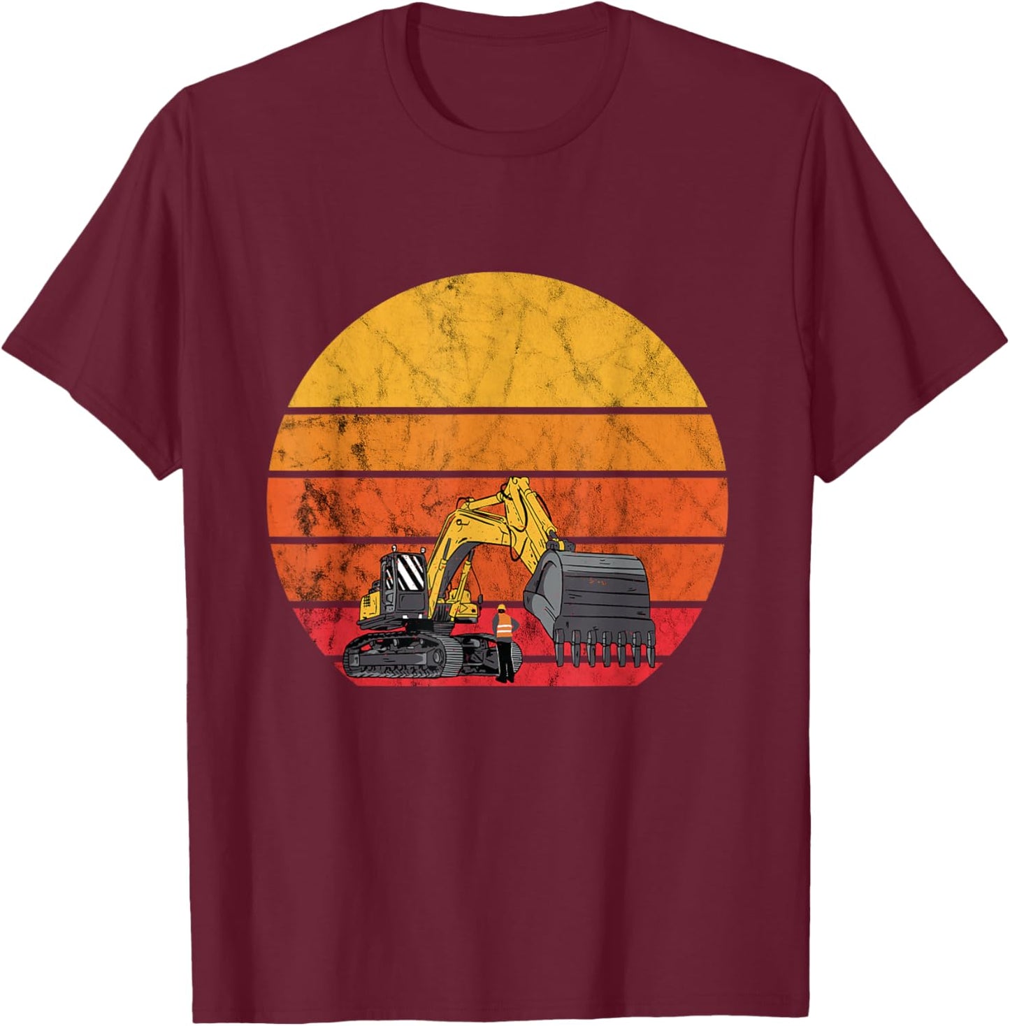 Digging Excavator Vintage Retro Construction Vehicle Backhoe T-Shirt - T-Shirt | Maroon