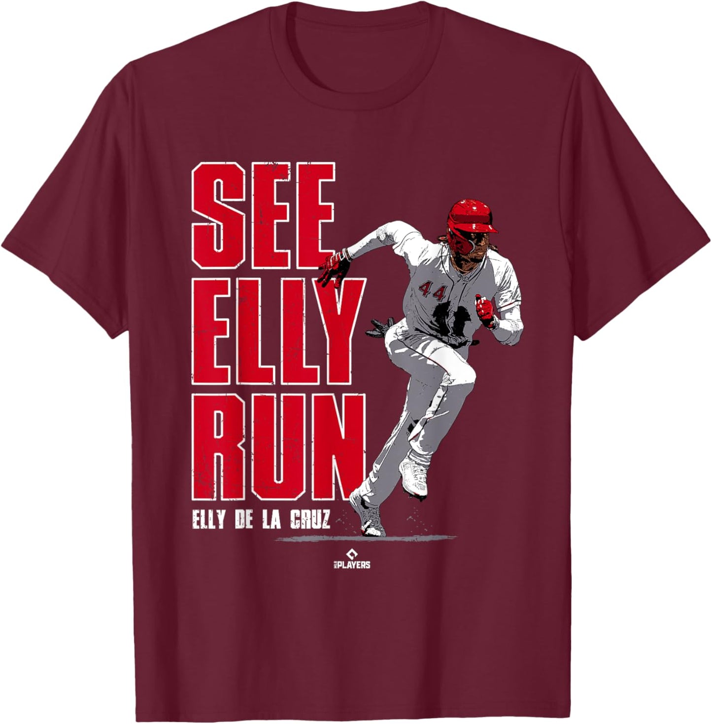 See Elly Run Elly De La Cruz Cincinnati MLBPA T-Shirt - T-Shirt | Maroon