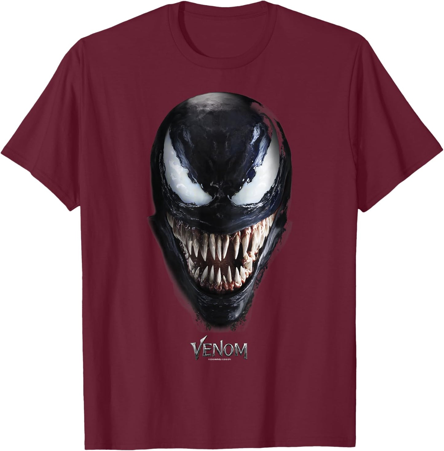 Marvel Venom Up Close Face Grin Small T-Shirt - T-Shirt | Maroon