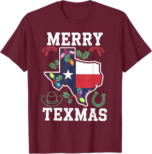 Funny Merry Texmas Texas State Family Christmas Xmas Pajama T-Shirt - T-Shirt | Maroon