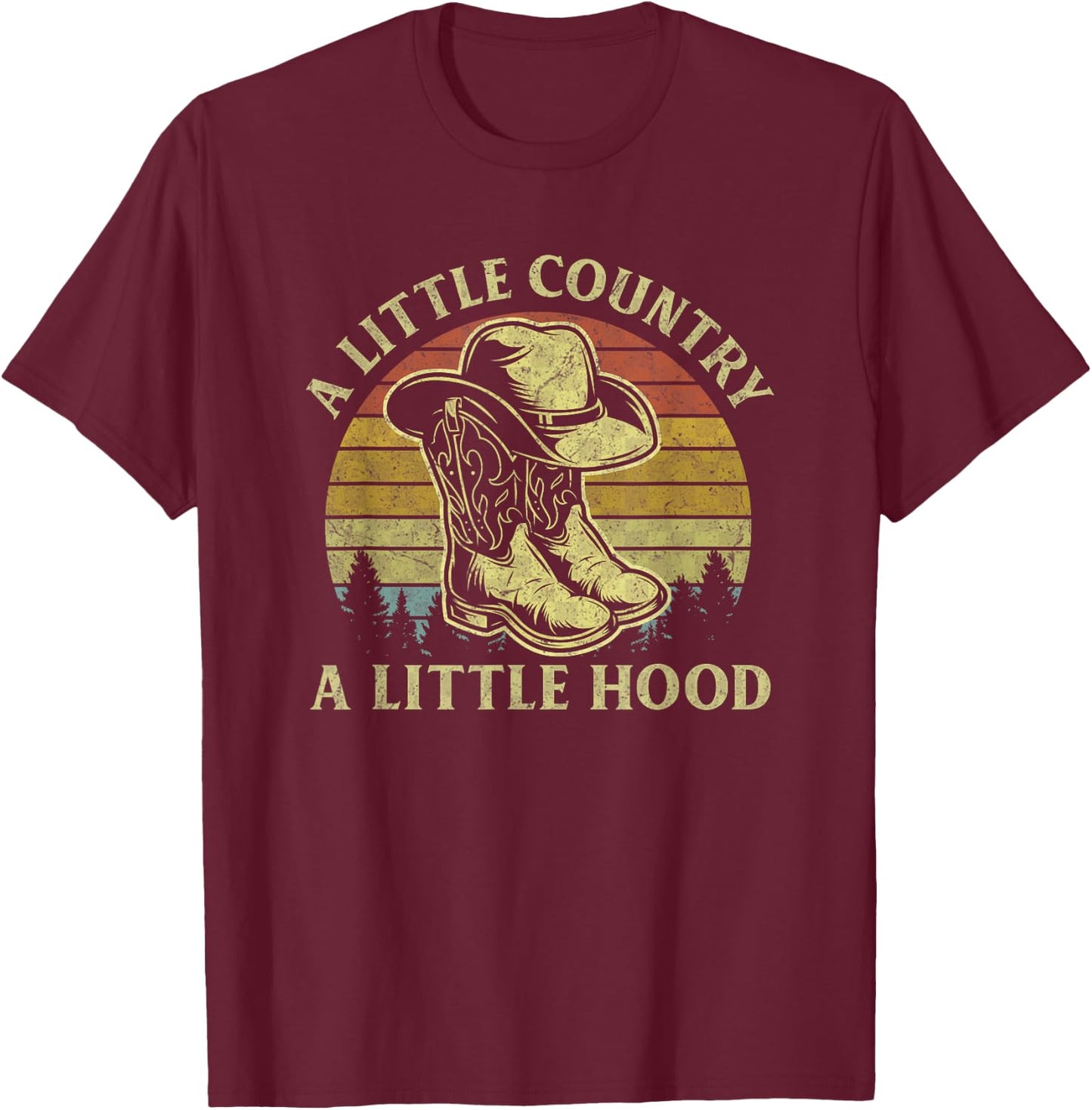 Little Country Little Hood Vintage Cowboy Hat Country Music T-Shirt - T-Shirt | Maroon