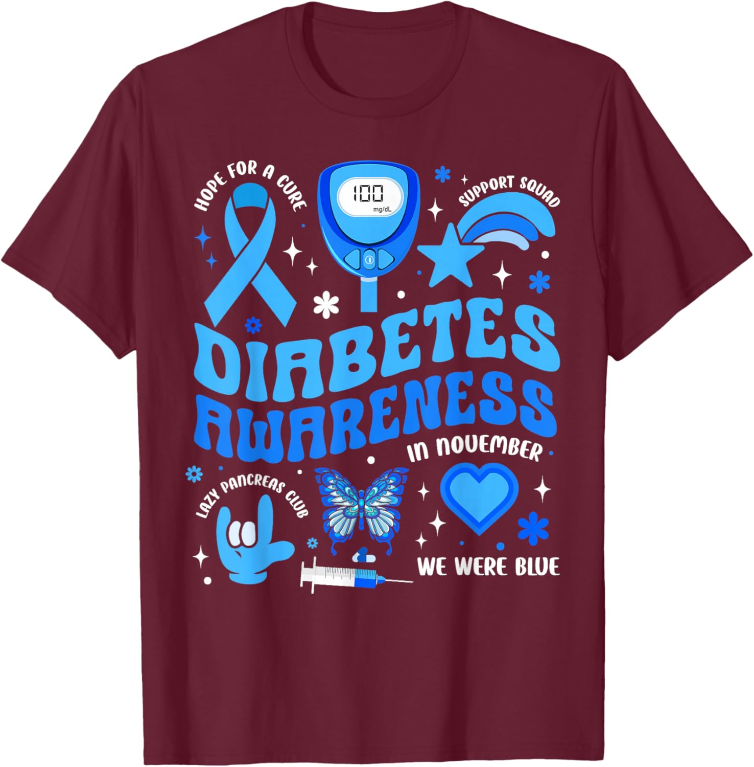 Diabetes Awareness Toddler Ribbon T1D Support Warrior Squad T-Shirt - T-Shirt | Maroon