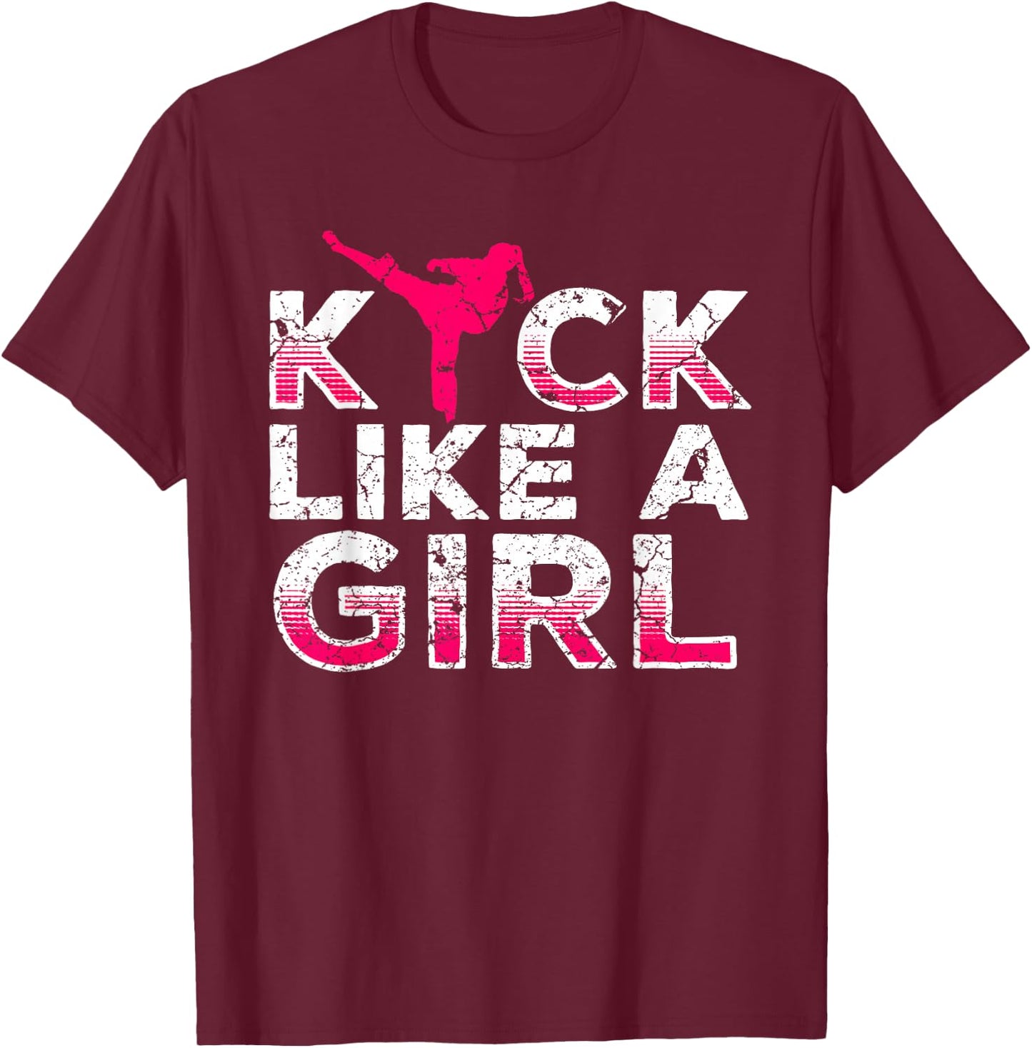 I Kick Like A Girl-Karate Kickboxing Girls T-Shirt - T-Shirt | Maroon