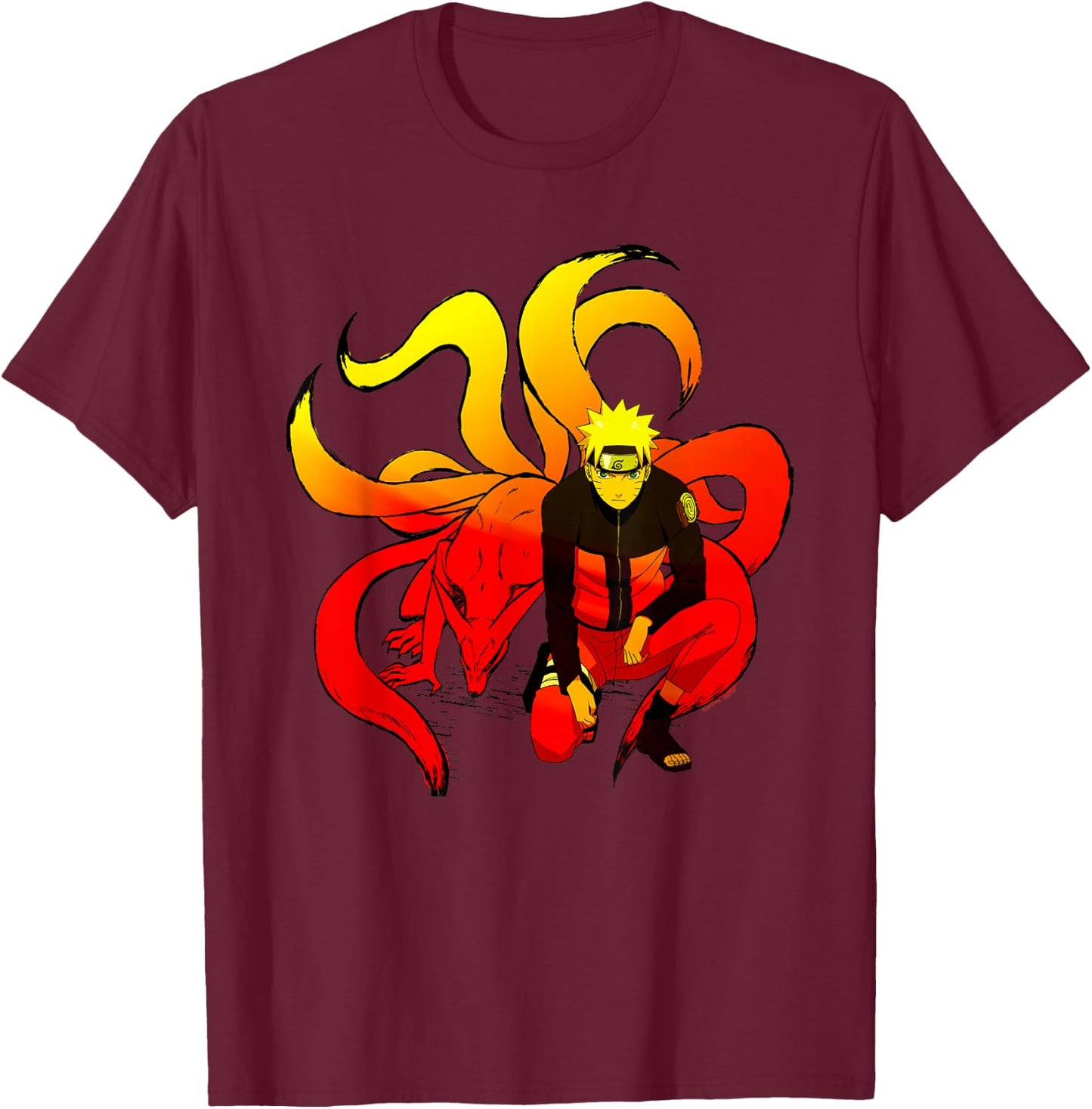 Naruto Shippuden Naruto and 9 Tails Short Sleeve T-Shirt - T-Shirt | Maroon