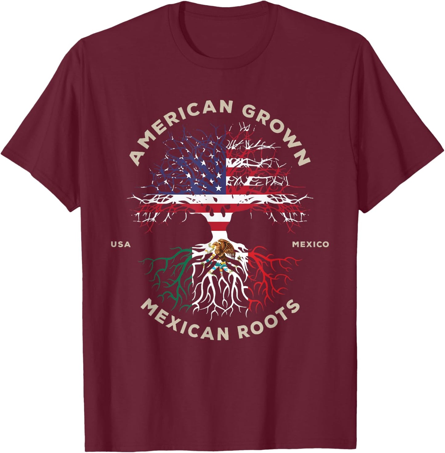 American Grown With Mexican Roots T-Shirt - T-Shirt | Maroon