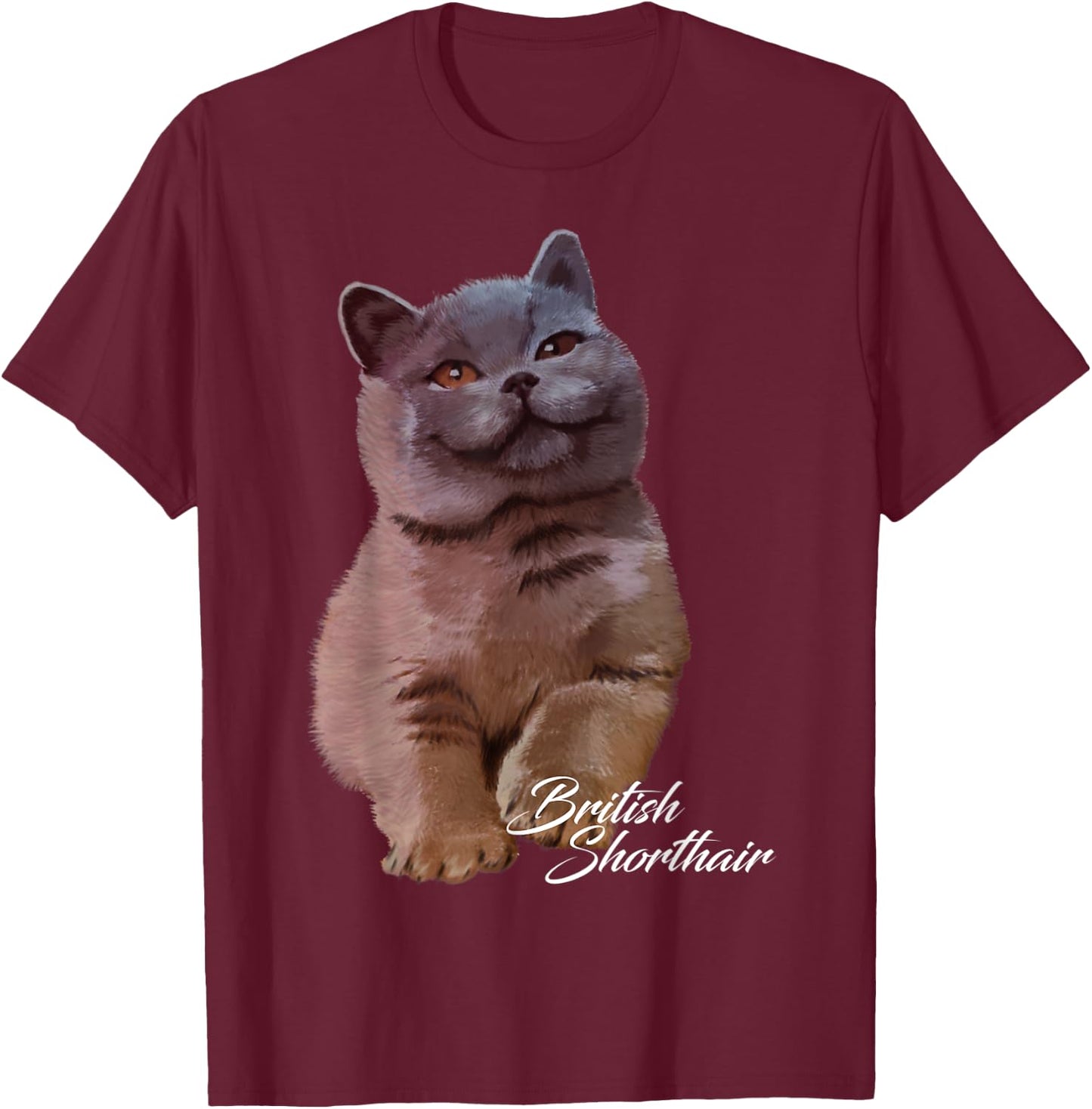 Colorful British Shorthair Cat Funny Kitties Lover Gift Men Women Kids T-Shirt - T-Shirt | Maroon