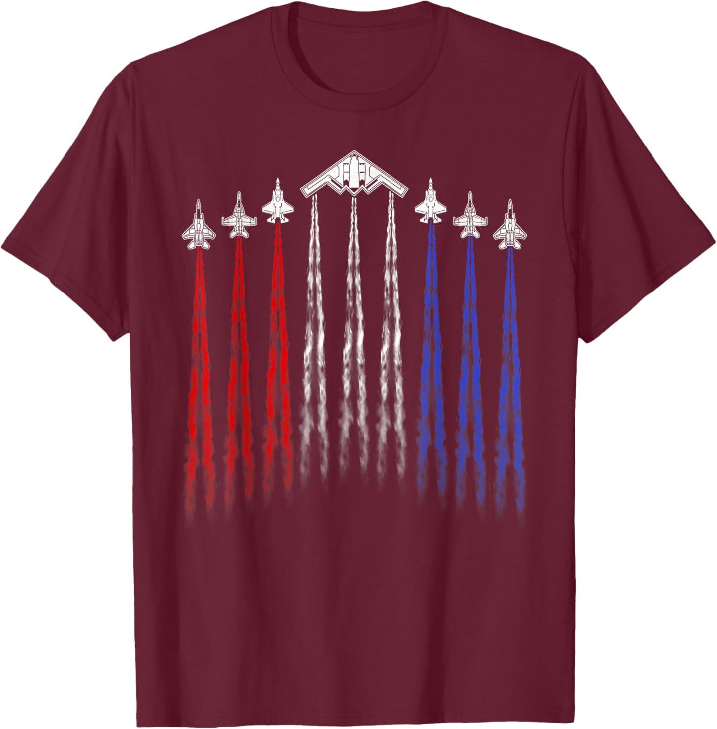 4th Of July Fighter Jet Airplane Red White Blue Patriotic T-Shirt - T-Shirt | Maroon