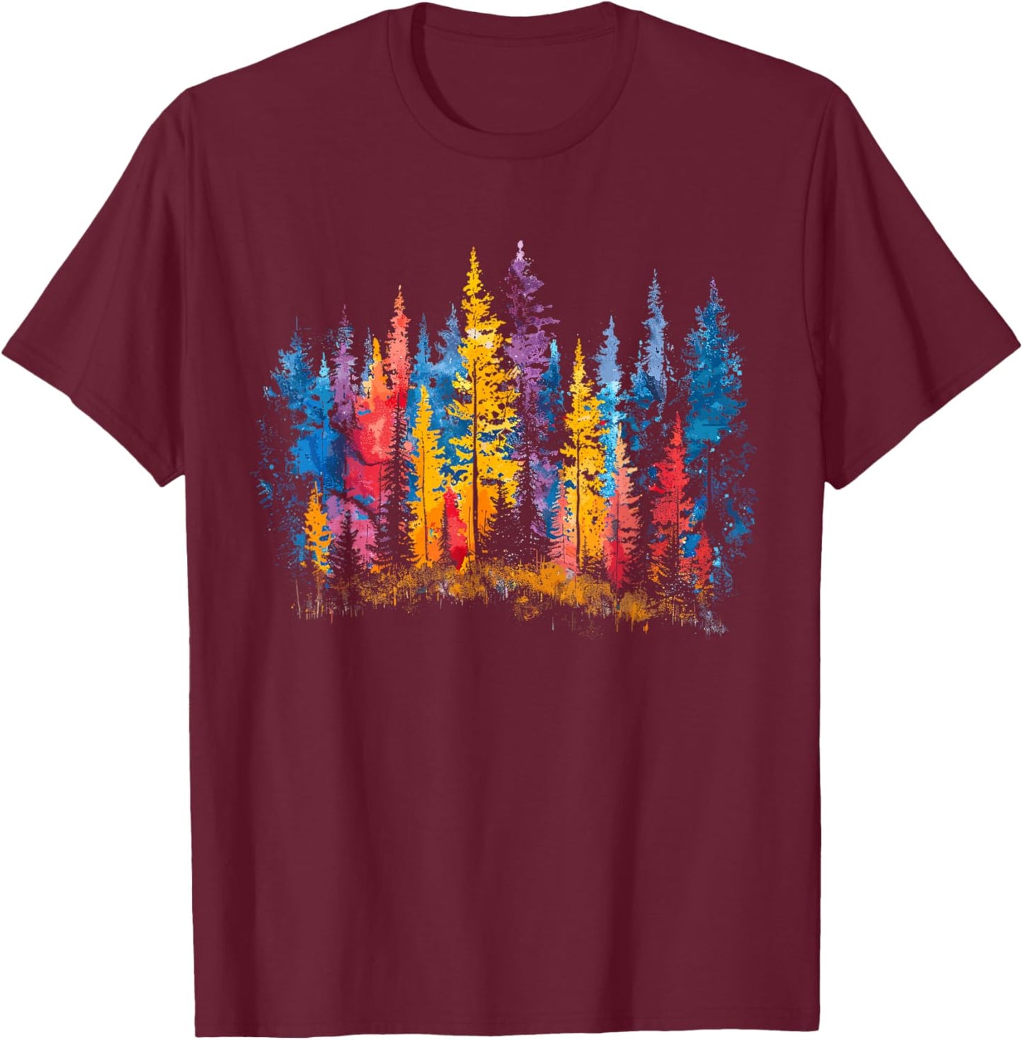 Colorful Forest, Trees and Leaves, Natur Lover, Men, Women T-Shirt - T-Shirt | Maroon