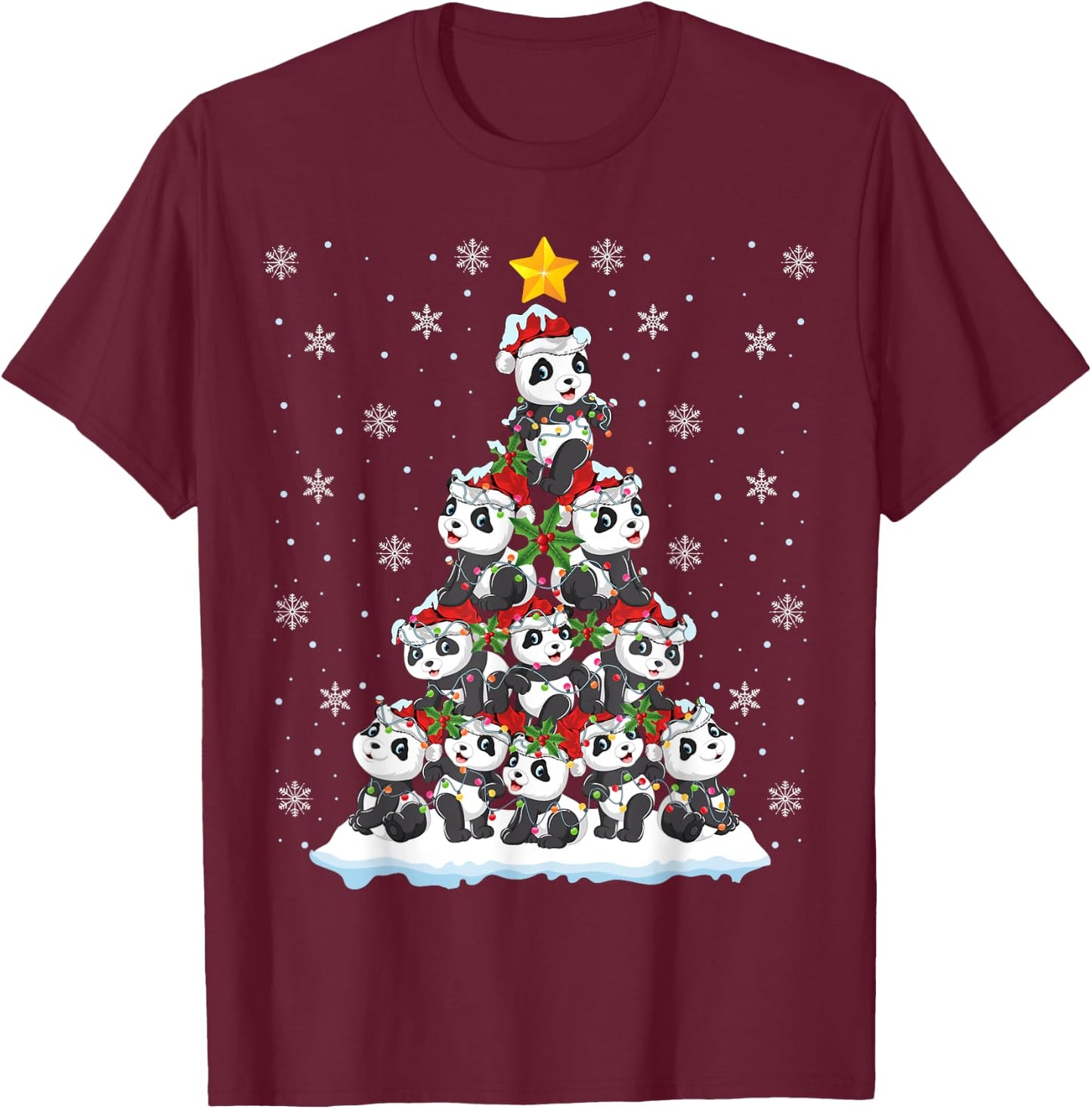 Panda Lover Xmas Gift Panda Christmas Tree T-Shirt - T-Shirt | Maroon