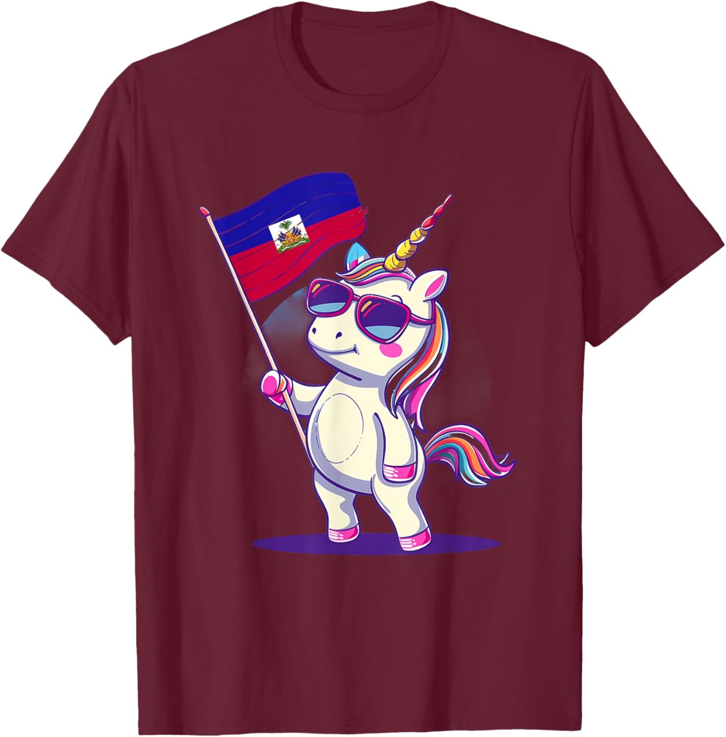 Haiti Haitian Pride Cute Unicorn Haitian Roots Haitian Flag T-Shirt - T-Shirt | Maroon