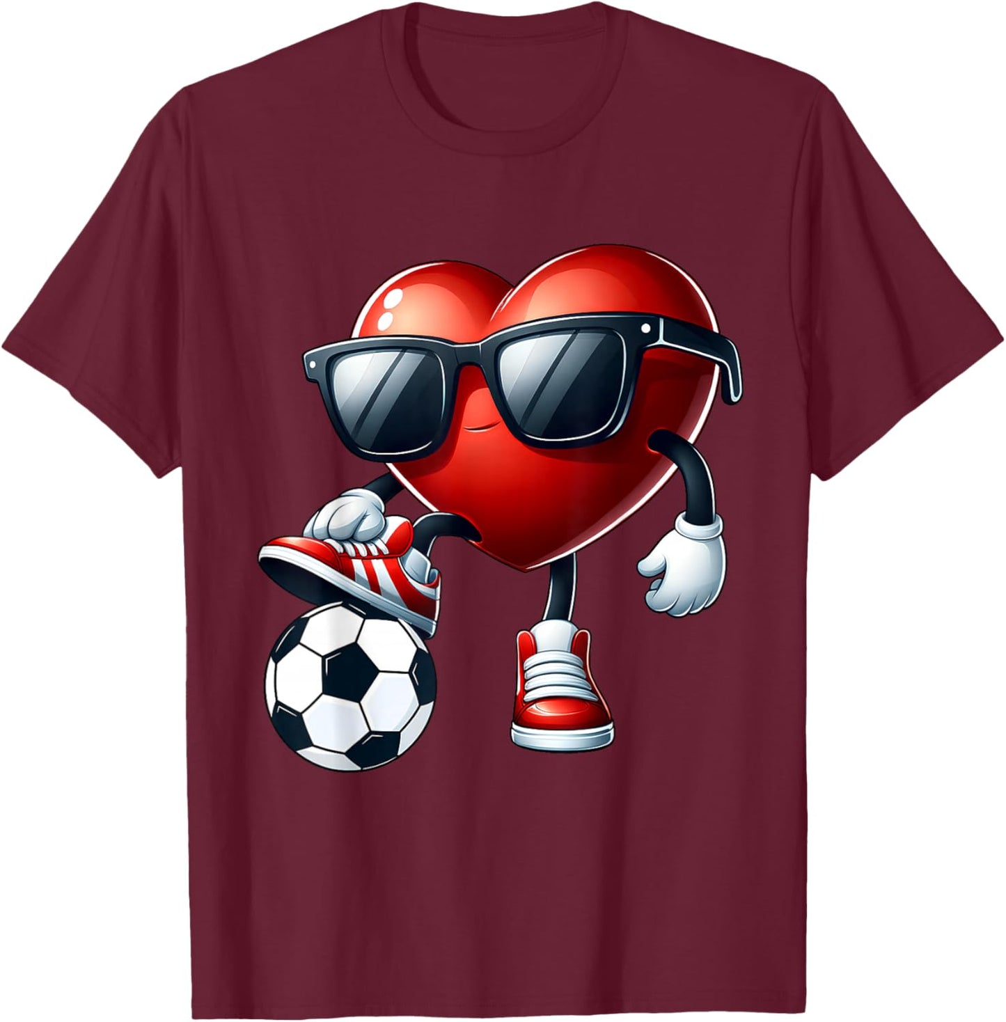 Funny Heart Playing Soccer Valentines Day Boys Kids T-Shirt - T-Shirt | Maroon