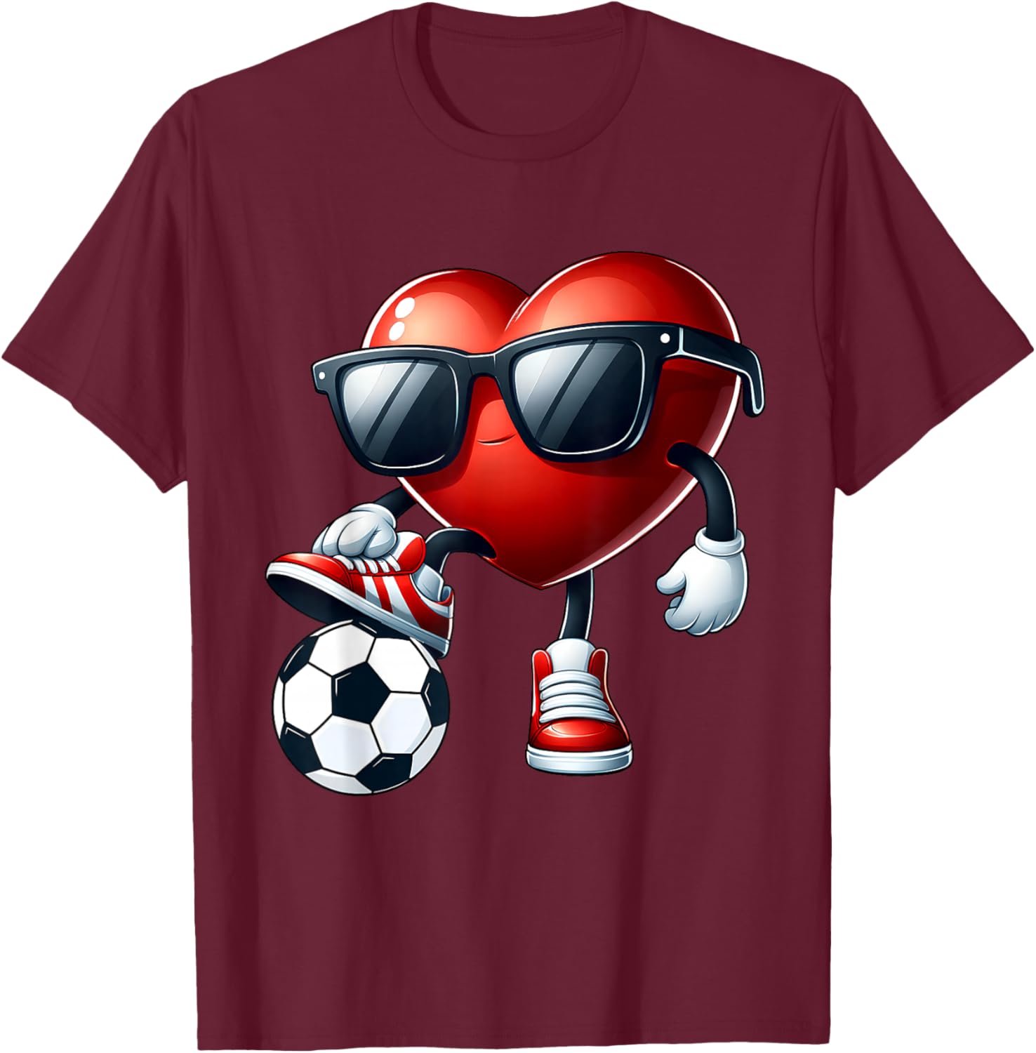 Funny Heart Playing Soccer Valentines Day Boys Kids T-Shirt - T-Shirt | Maroon