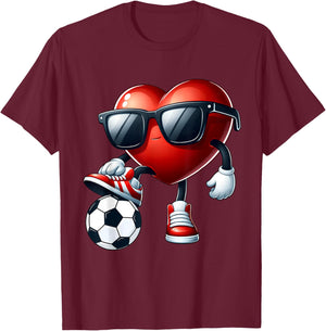Funny Heart Playing Soccer Valentines Day Boys Kids T-Shirt - T-Shirt | Maroon