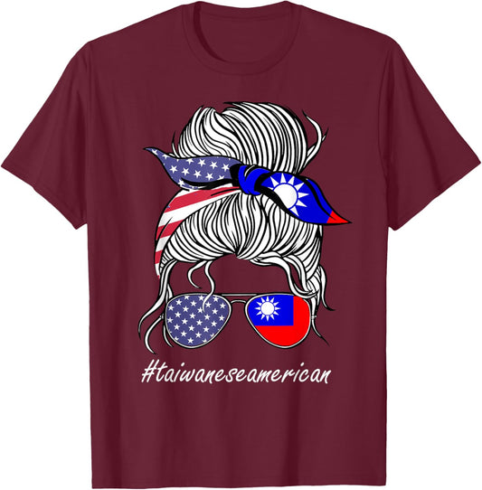 Taiwan Heritage American Women Girl Taiwan Flag T-Shirt - T-Shirt | Maroon
