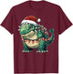 Ankylosaurus Dinosaur Christmas - -Adults/Kids - Red - Short Sleeve - U-Neck - Small - Christmas Dinosaur T-Shirt - T-Shirt | Maroon