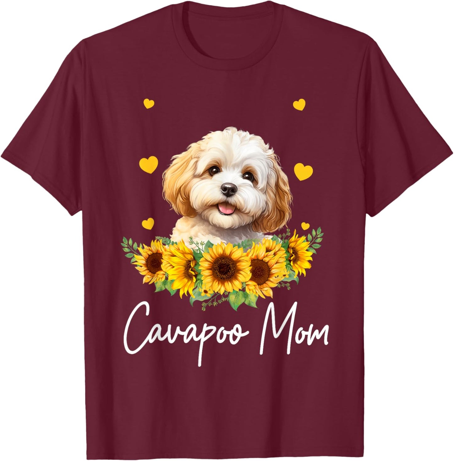 Sunflower Cavapoo Mom Dog Lover T-Shirt - T-Shirt | Maroon