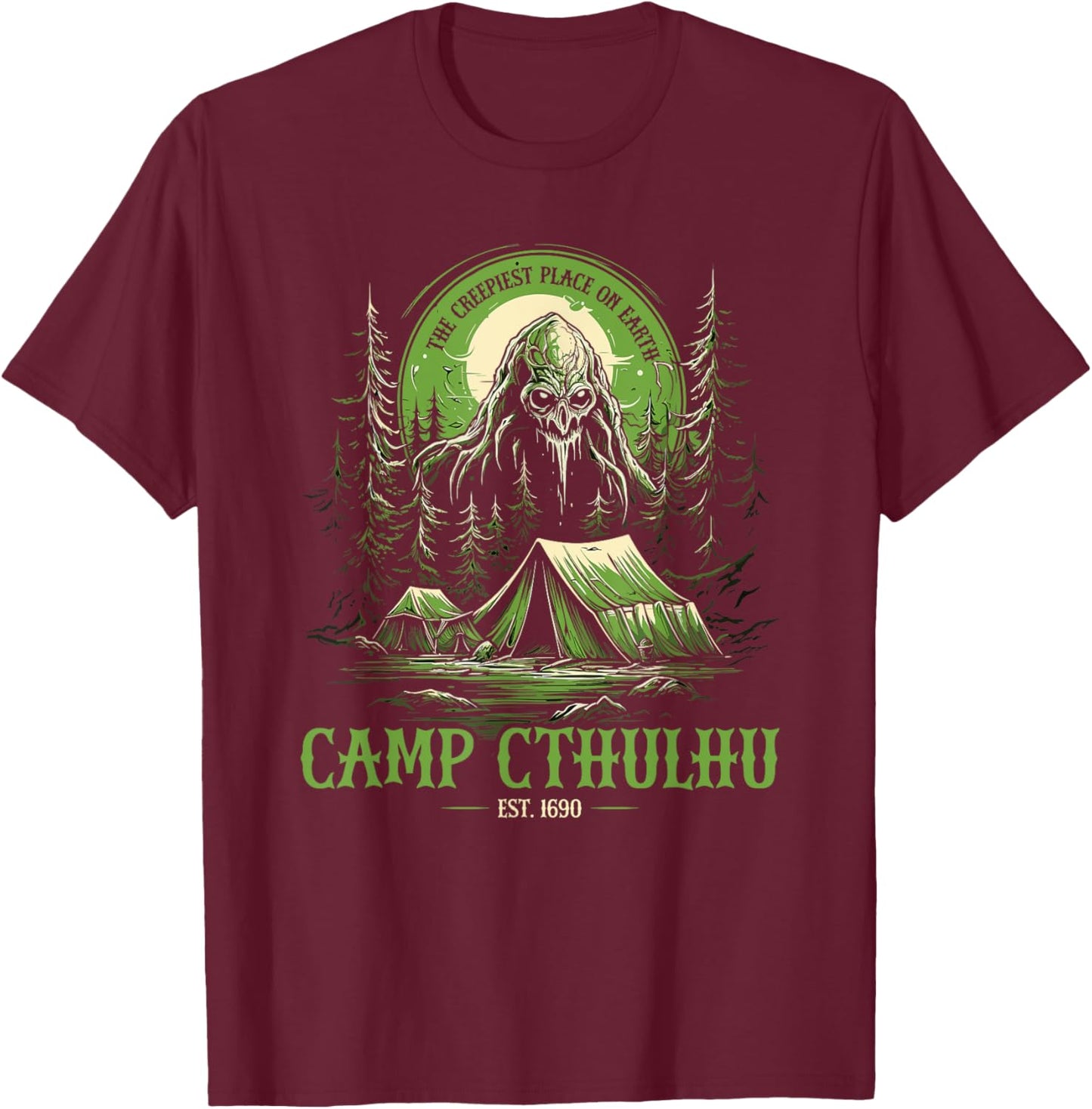 Camp Cthulhu, Cosmic Horror Camping Cthulhu T-Shirt - T-Shirt | Maroon