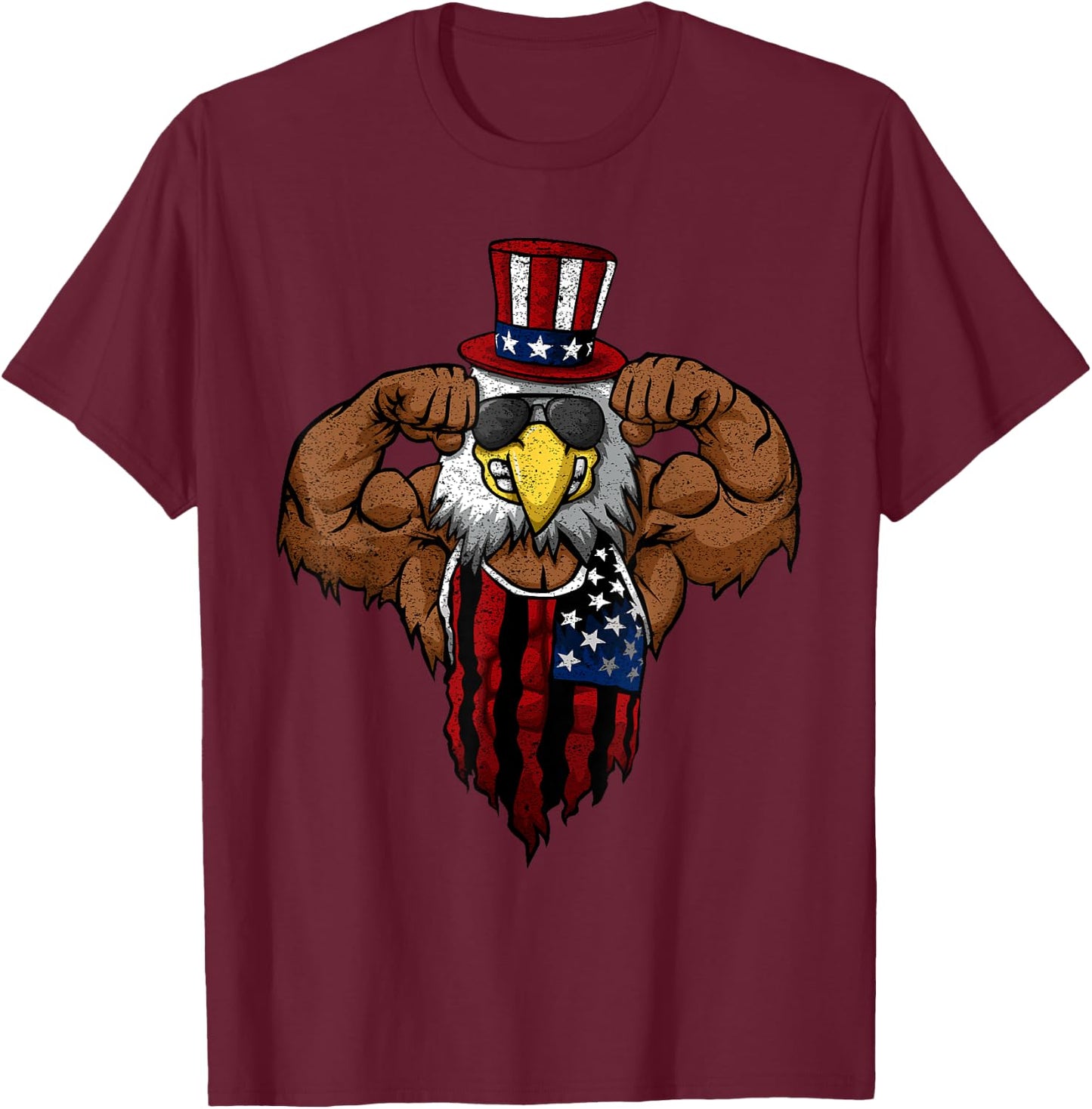 American Flag Muscular Squat Dabbing Flexing Uncle Sam Women Kids Men T-Shirt - T-Shirt | Maroon