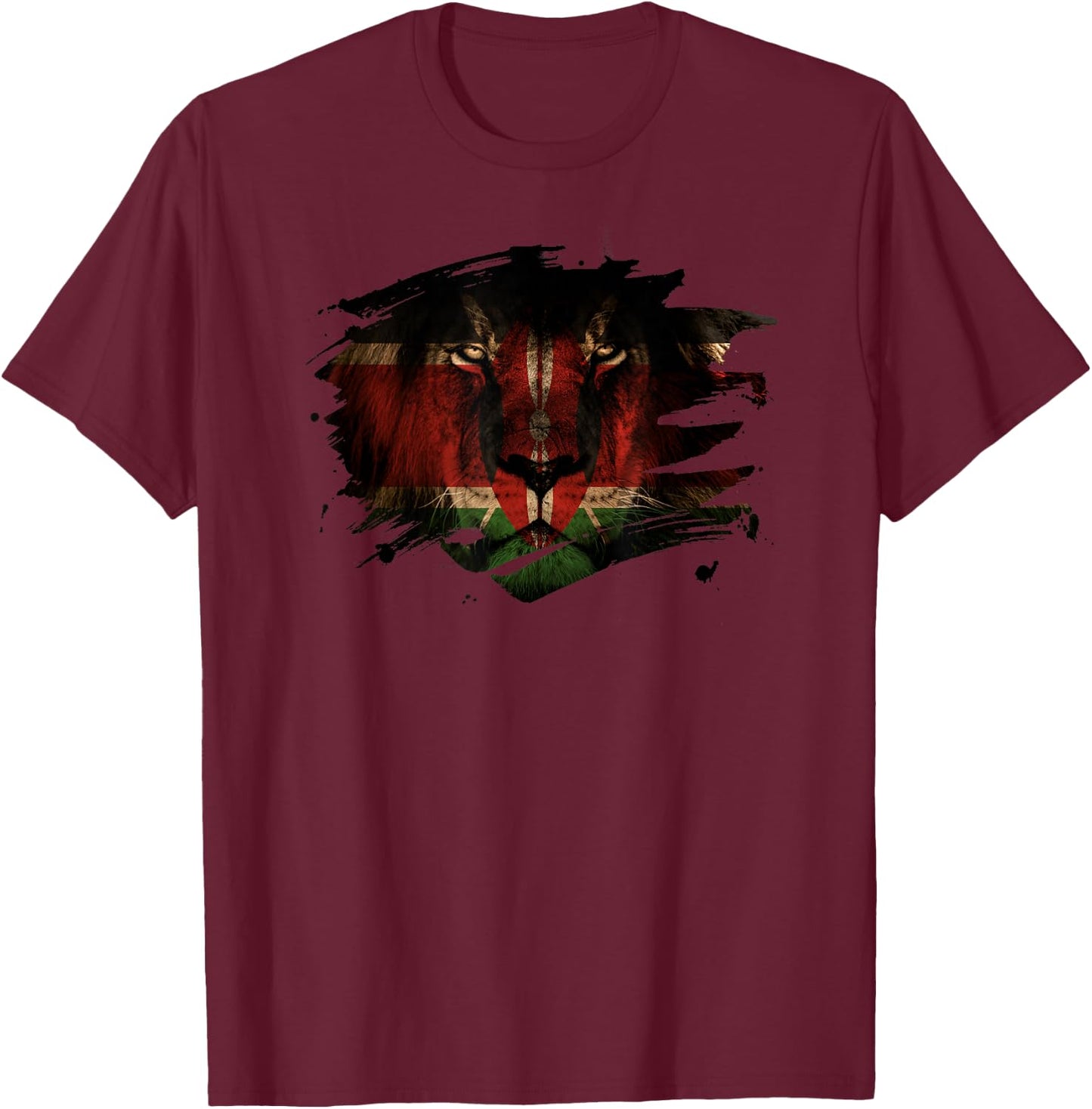 Kenya Flag and Lion - Kenyan Pride T-Shirt - T-Shirt | Maroon