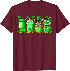 Chihuahua Inside Cup Coffees St. Patrick's Day Shamrocks T-Shirt - T-Shirt | Maroon