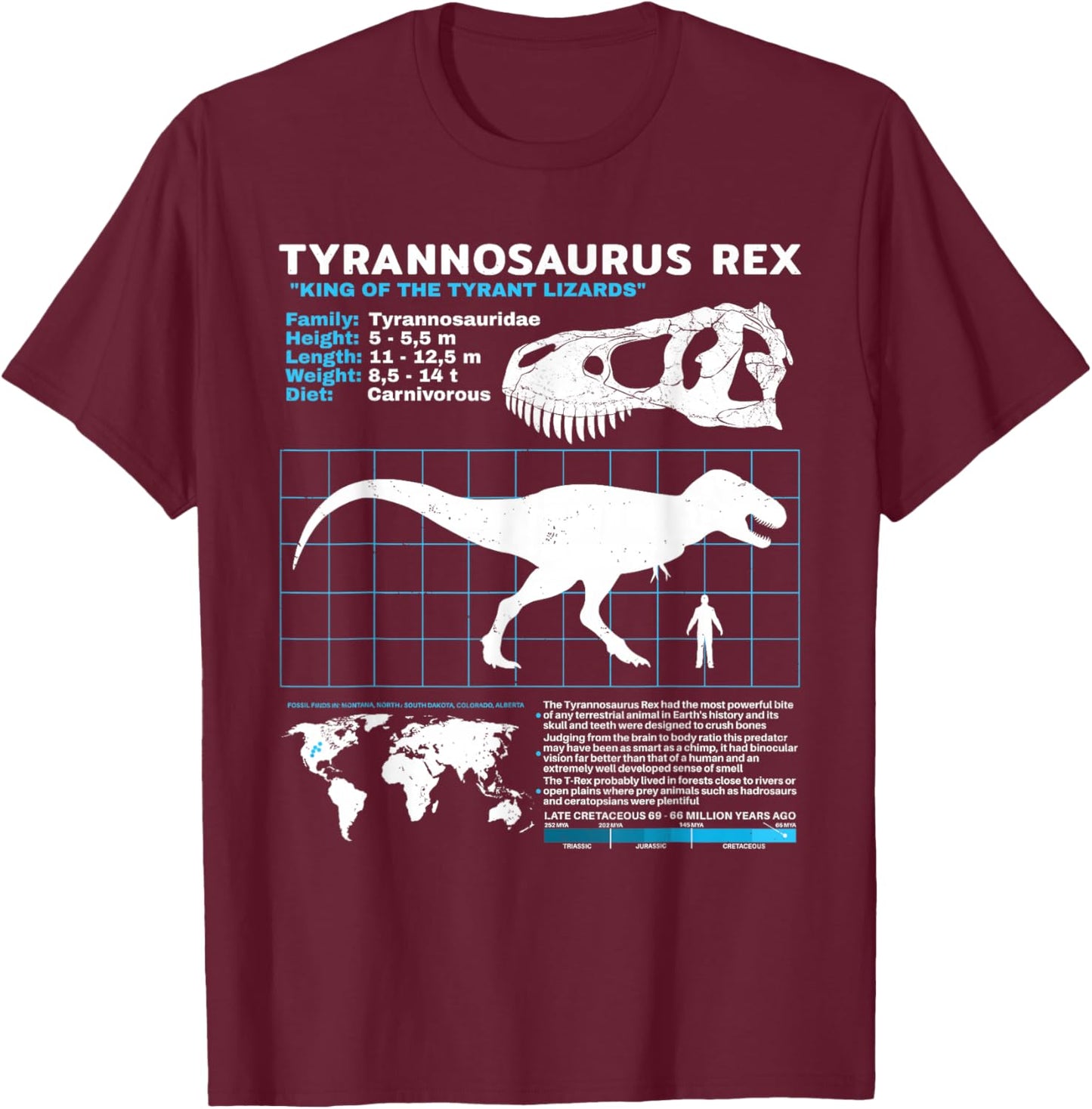 Tyrannosaurus Rex fact sheet Dinosaur Facts T-Shirt - T-Shirt | Maroon