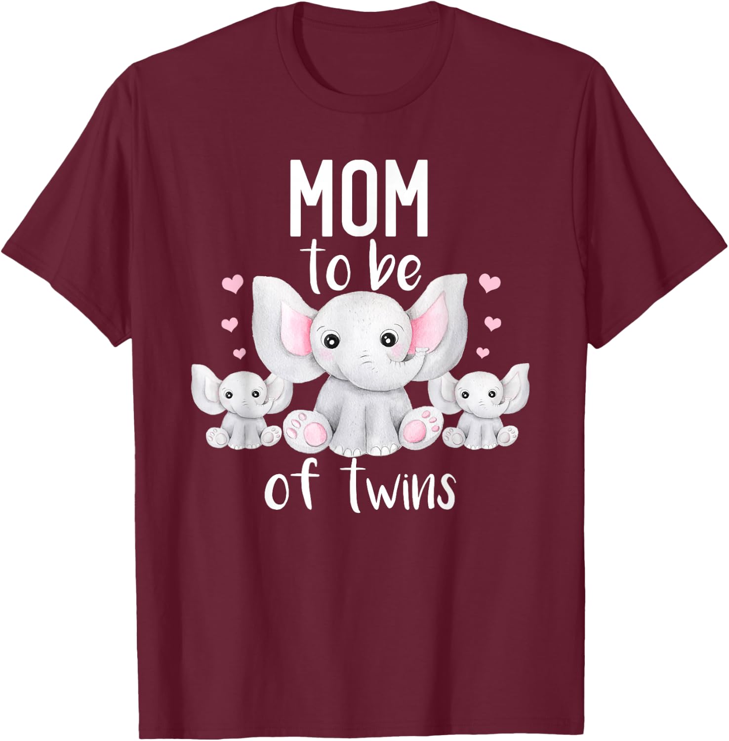 Mom To Be Of Twins Elephant Baby Shower Twin Mom T-Shirt - T-Shirt | Maroon
