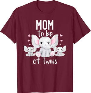 Mom To Be Of Twins Elephant Baby Shower Twin Mom T-Shirt - T-Shirt | Maroon